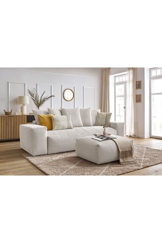 Canapé droit convertible et pouf Voltaire - Beige - 4 places - En tissu toucher velours