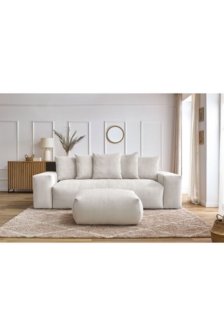 Canapé droit convertible et pouf Voltaire - Beige - 4 places - En tissu toucher velours