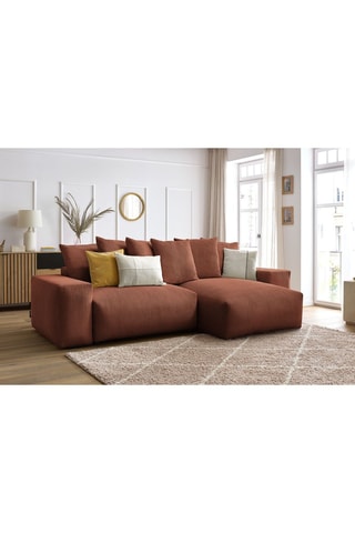 Canapé d'angle réversible convertible Voltaire - Orange - 4 places - En tissu velours côtelé