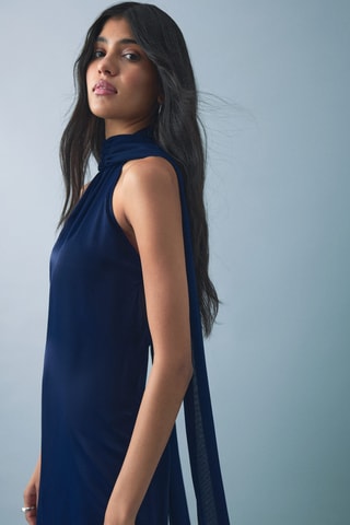 Robe satinée emmanchures américaines - Bleu marine