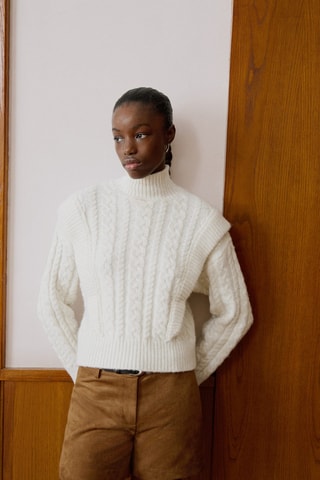 Pull-over maille col montant - Beige