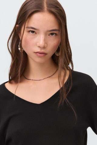 Pull-over maille col en V - Gris