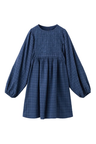 Robe carreaux détail brodé - Bleu marine