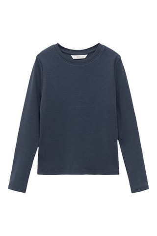 T-shirt côtelé manches longues - Bleu
