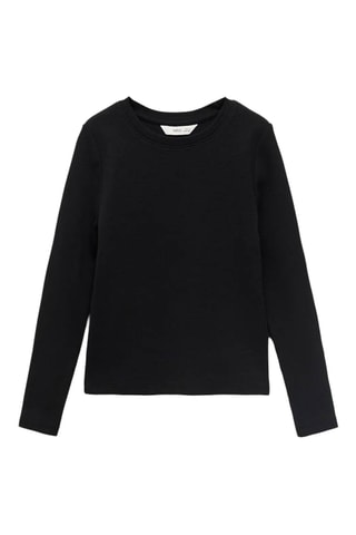T-shirt côtelé manches longues - Noir
