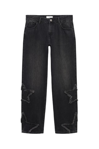 Jean coupe droite broderie étoiles - Noir