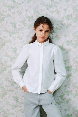 Chemise coton perles fantaisie - Blanc
