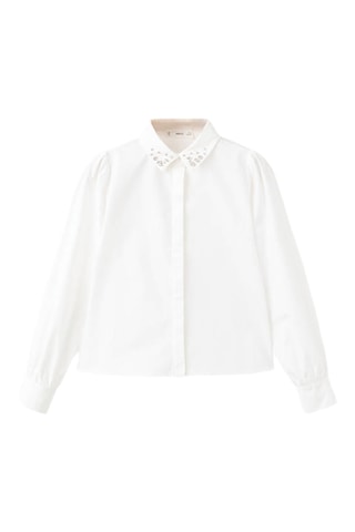 Chemise coton perles fantaisie - Blanc