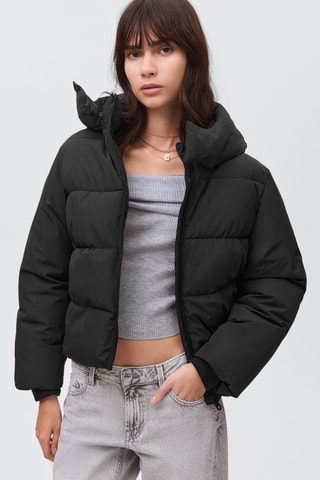 Anorak matelassé à capuche - Noir