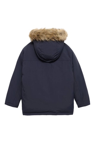 Anorak à capuche imitation fourrure - Bleu marine