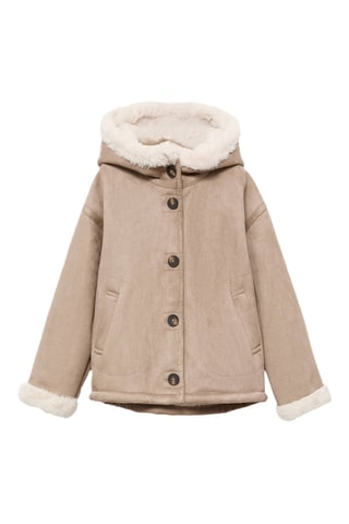Manteau en suédine et imitation fourrure - Gris clair