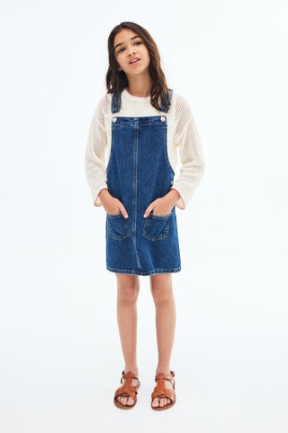 Robe chasuble courte en jean - Bleu marine
