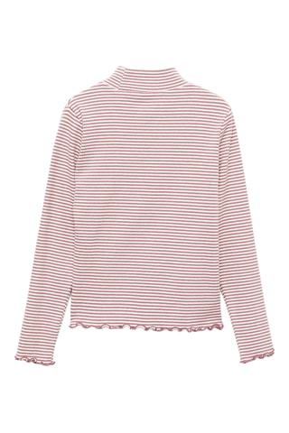 T-shirt à rayures bas festonné - Rose