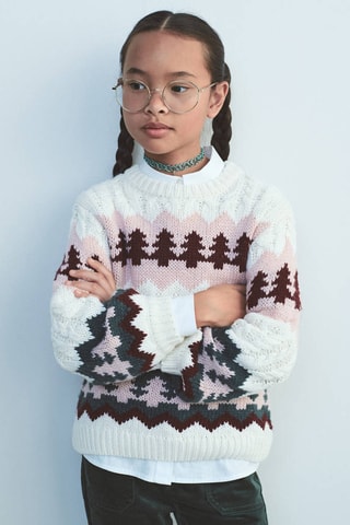 Pull-over maille imprimé de Noël - Beige