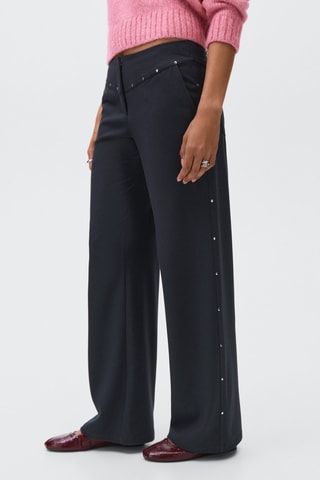 Pantalon taille basse à rivets - Bleu marine