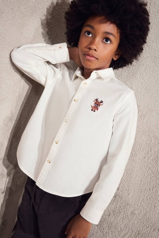 Chemise brodée rennes - Blanc