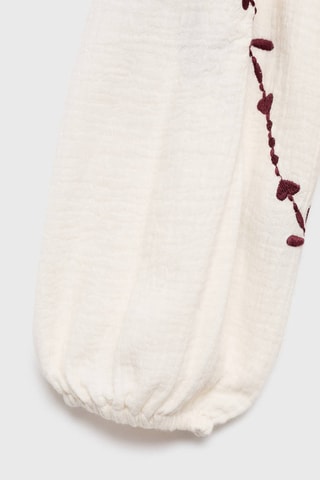 Blouse plissée à broderie - Blanc