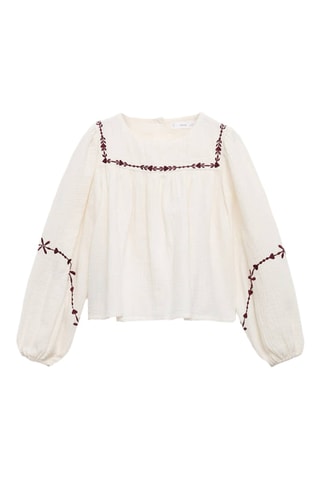 Blouse plissée à broderie - Blanc