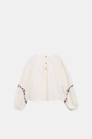 Blouse plissée à broderie - Blanc