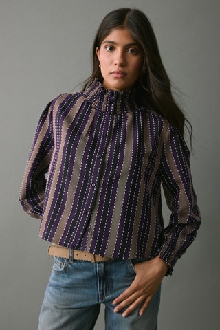 Blouse rayée avec détails brodés - Violet