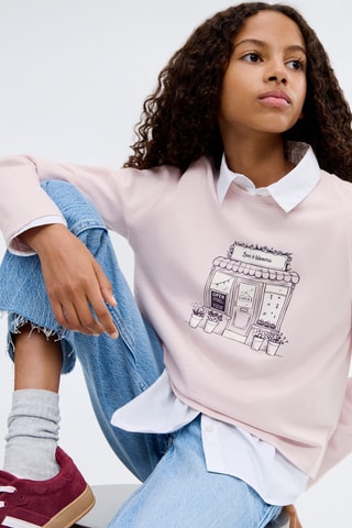 T-shirt manches longues imprimé - Marron clair
