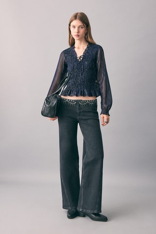 Blouse froncée rayures - Bleu marine