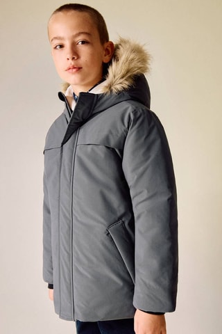 Anorak à capuche imitation fourrure - Gris