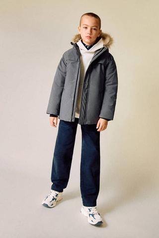 Anorak à capuche imitation fourrure - Gris