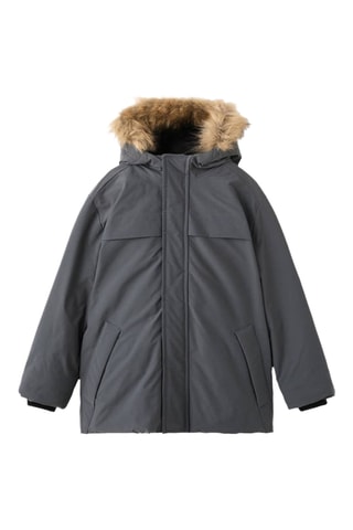 Anorak à capuche imitation fourrure - Gris