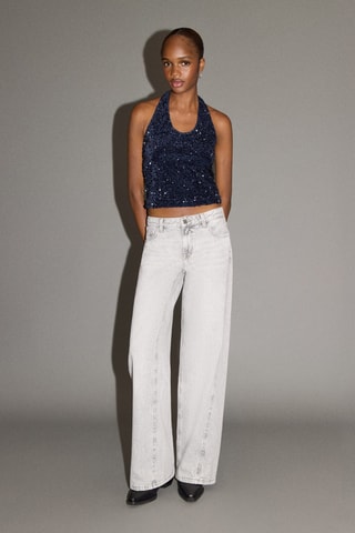 Top emmanchures américaines sequins - Bleu marine