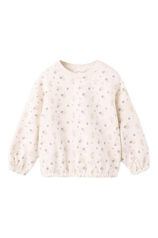 Sweat coton imprimé à fleur - Beige