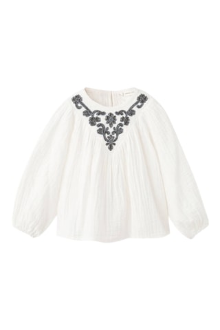 Blouse brodée avec verroterie - Blanc