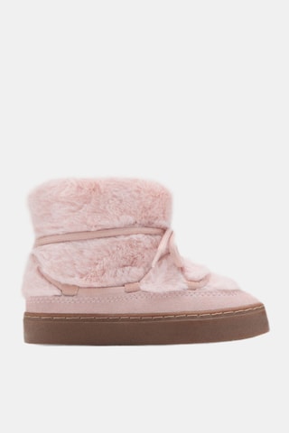 Bottines lacets imitation fourrure - Rose