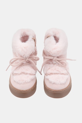 Bottines lacets imitation fourrure - Rose