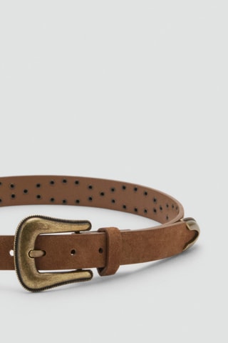 Ceinture cuir rivets - Marron