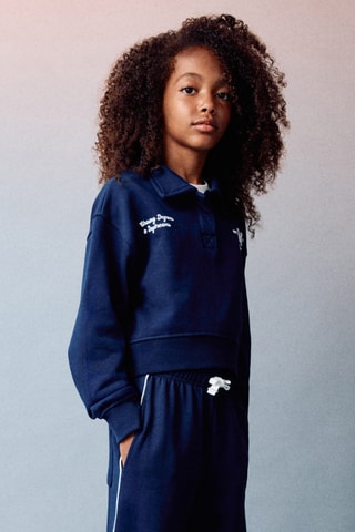Sweat-shirt col polo - Bleu marine