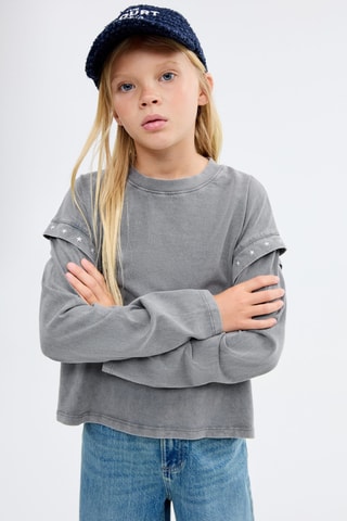 T-shirt détail perles - Anthracite