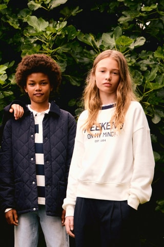 Sweat-shirt coton détails brodés - Blanc