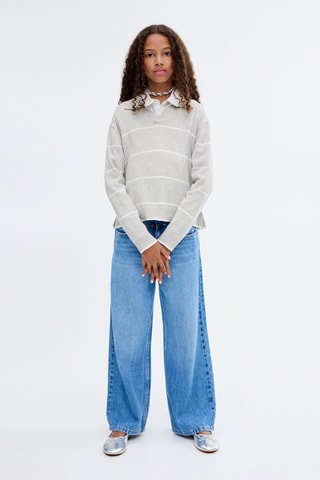 Pull-over rayures col polo - Gris clair