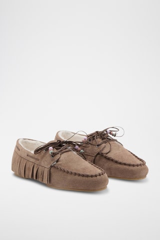Mocassins cuir effet peau de mouton - Marron