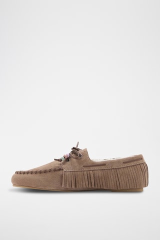 Mocassins cuir effet peau de mouton - Marron