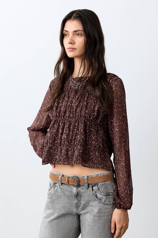 Blouse imprimée froncée - Marron