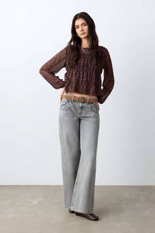 Blouse imprimée froncée - Marron