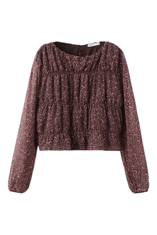 Blouse imprimée froncée - Marron