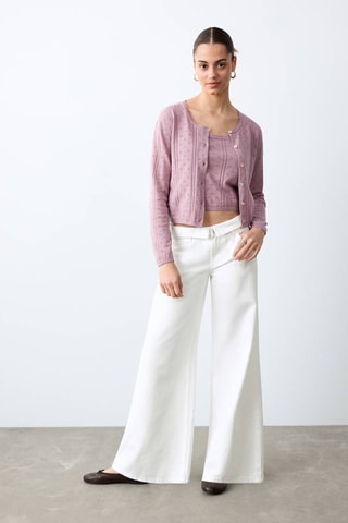 Jean taille basse à revers - Blanc