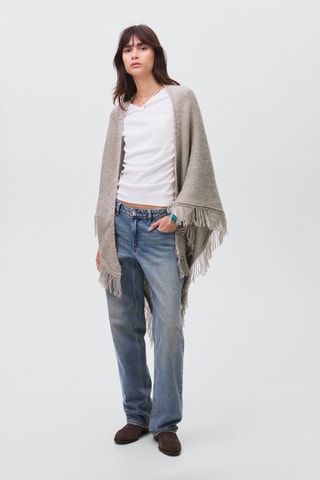 Poncho en maille à franges - Gris clair