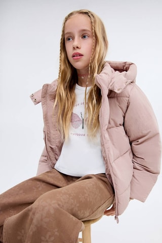 Anorak matelassé à capuche - Rose
