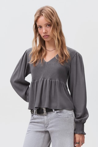 Blouse fluide froncée - Gris