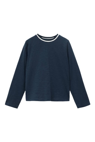 T-shirt col contrastant - Bleu marine