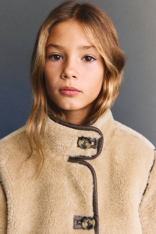 Manteau fausse fourrure à boutons - Marron